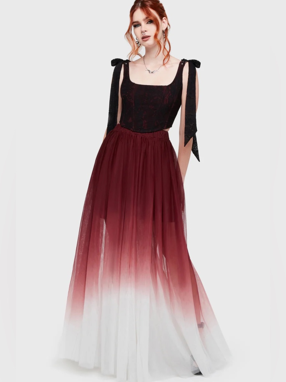 NWT Killstar "Shade Empress" Red/White Maxi Skirt XS